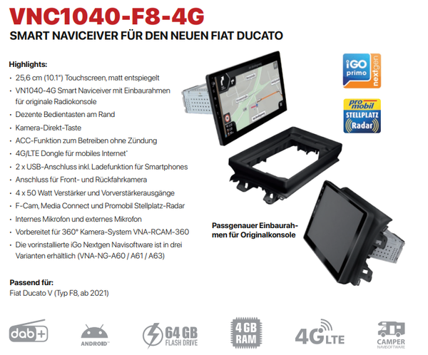 ESX Vision VNC1040-F8-4G, FIAT DUCATO 8, JUMPER, Camperversion, 10,2", DAB+ , A60, - NEU!