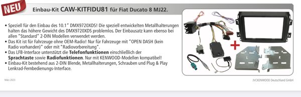 KENWOOD CAW-KITFIDU81, Ducato ab 2022 / DMX9720XDS